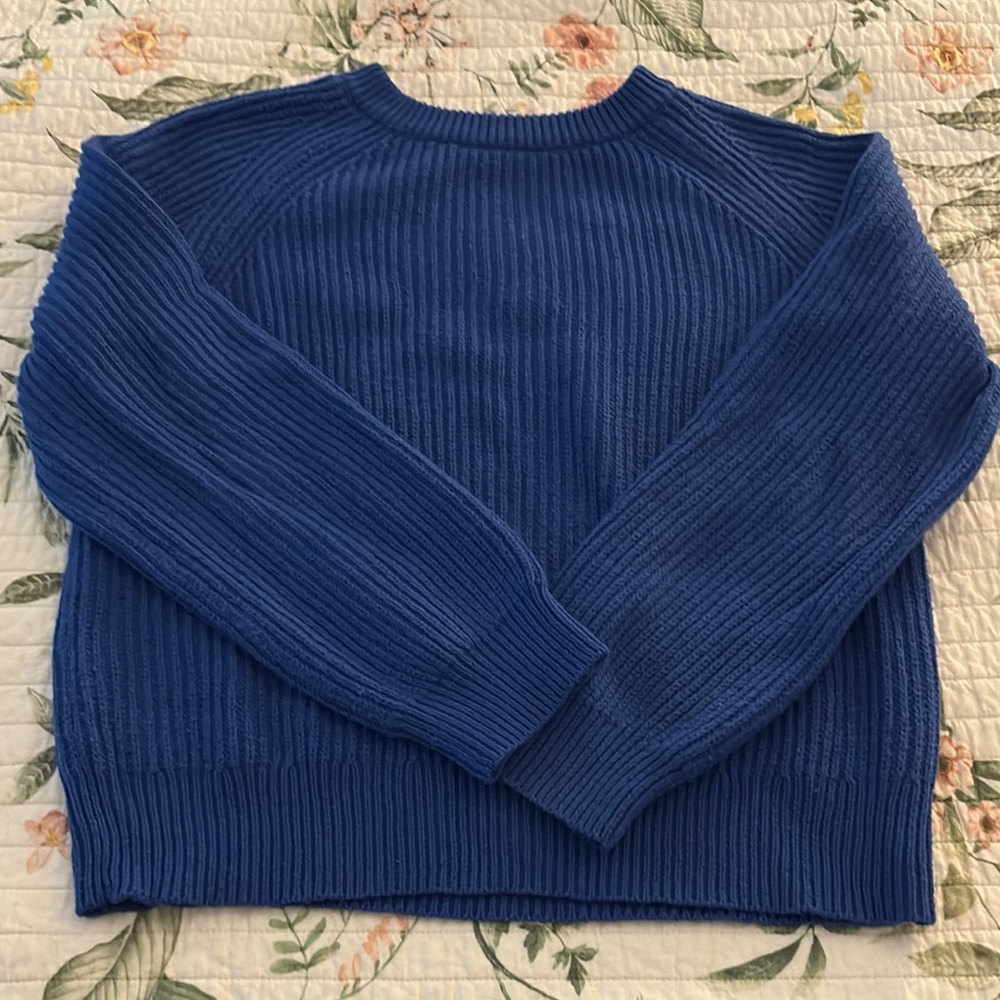 Able Blue Crew Neck Sweater Ribbed Knit Pullover